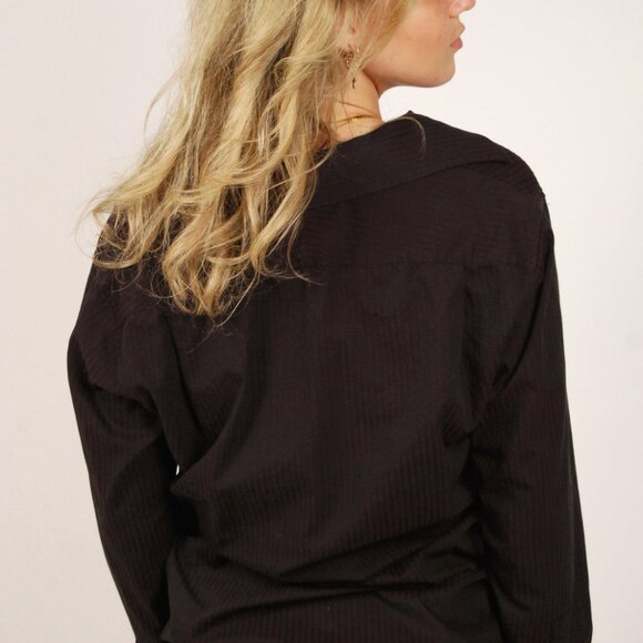 Y2K Striped Button Up (M) medium maroon black vintage dress shirt formal preppy - Picture 7 of 8